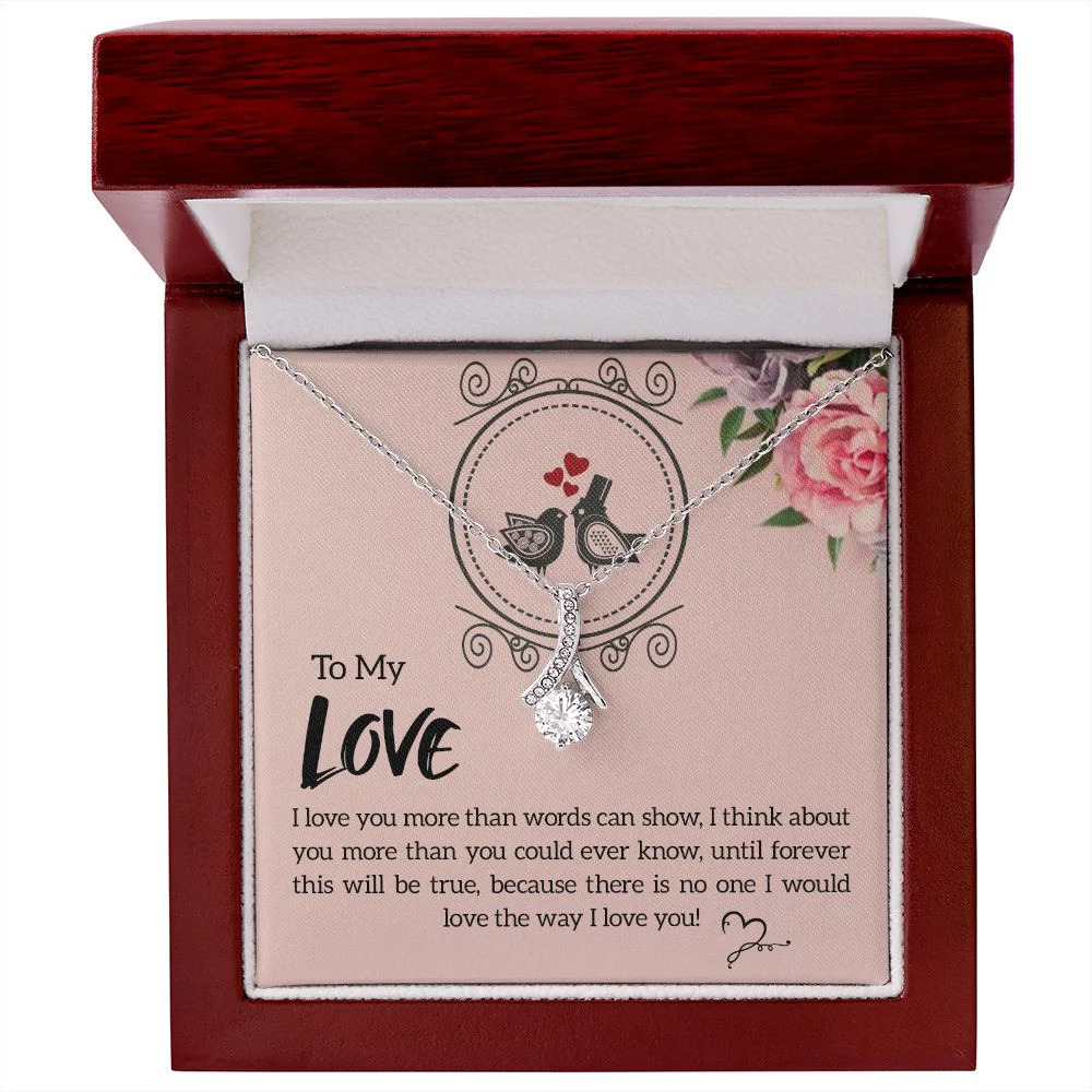 To My Love I Love You More Ribbon Necklace Silver Tone Luxury Box